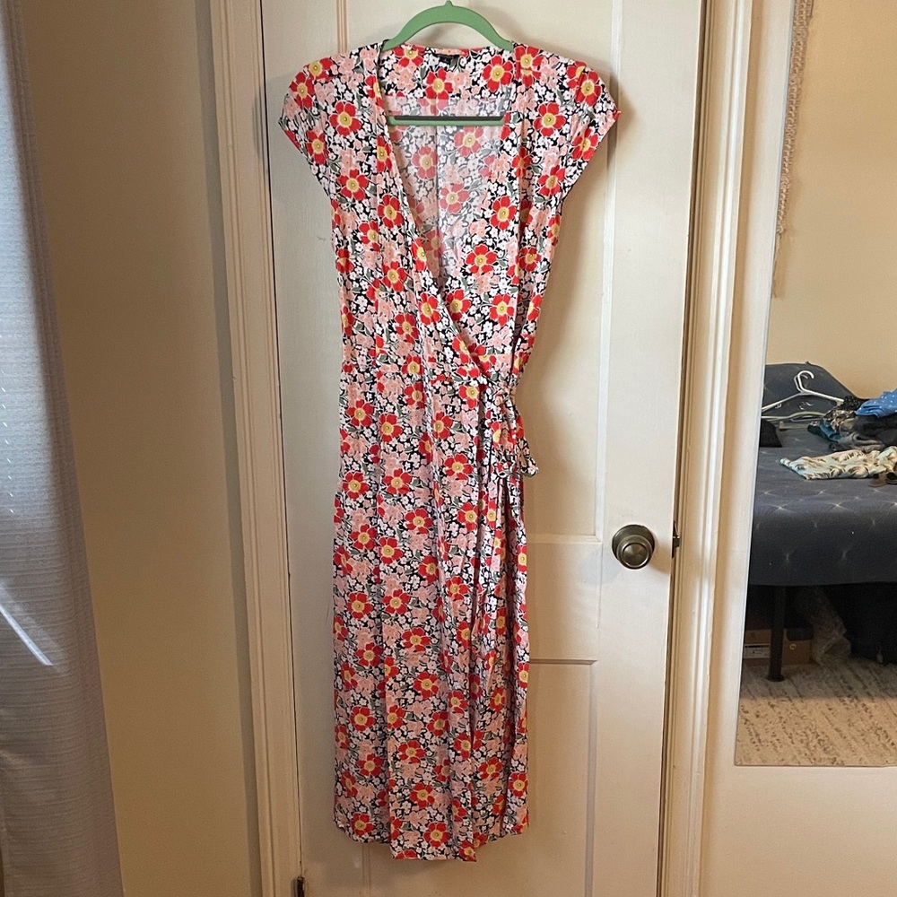 J. Crew Floral Wrap Midi Dress - S